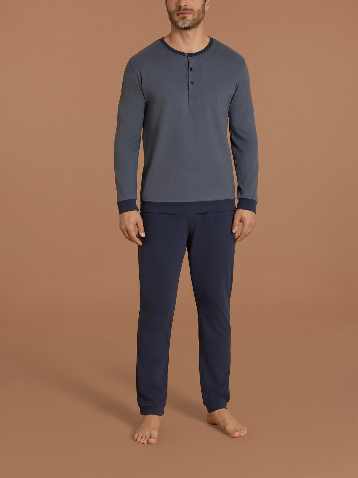Pigiama a serafino in Jearsey Double Peach Neri Uomo - Ragno