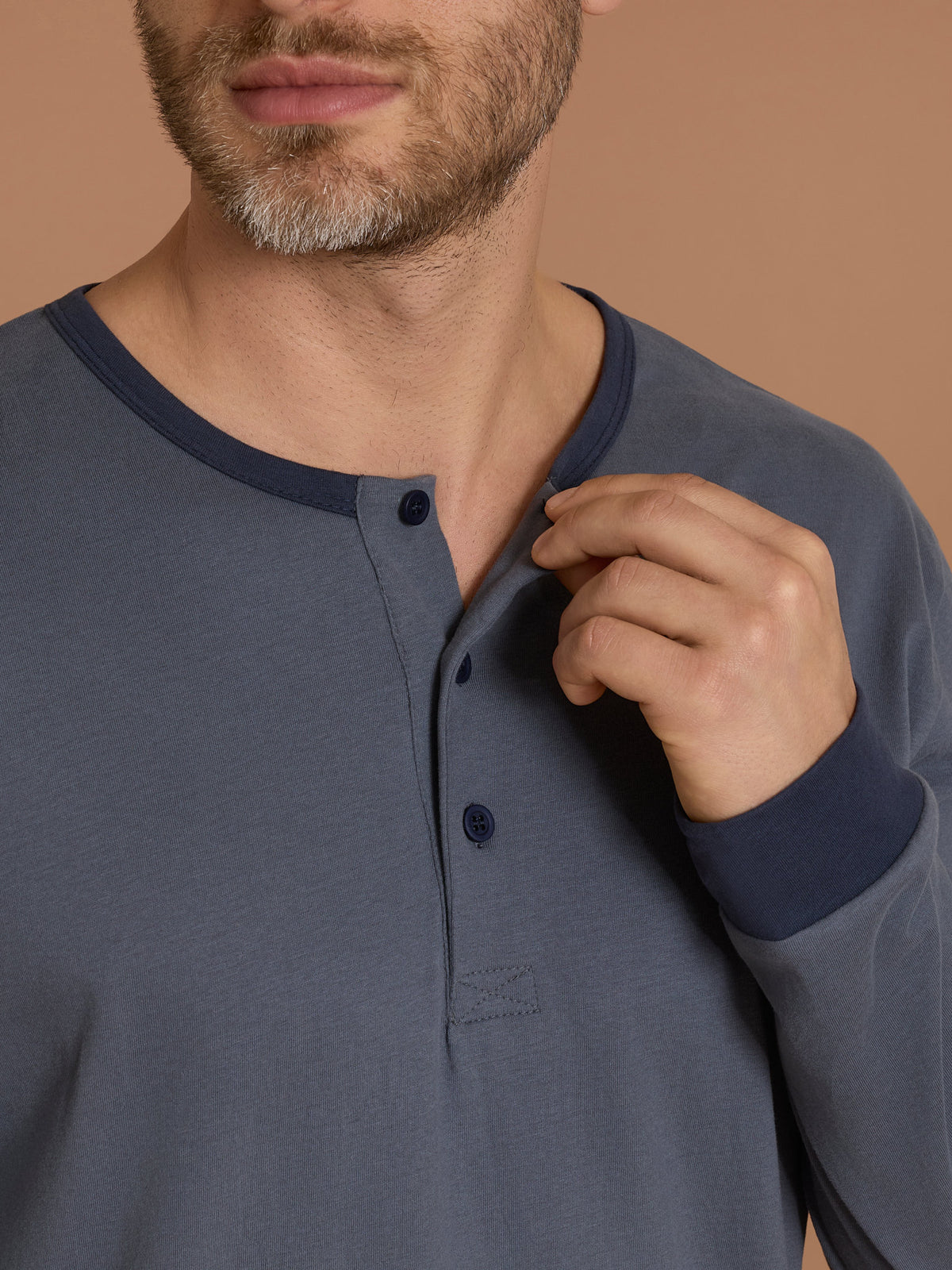 Pigiama a serafino in Jearsey Double Peach Neri Uomo - Ragno