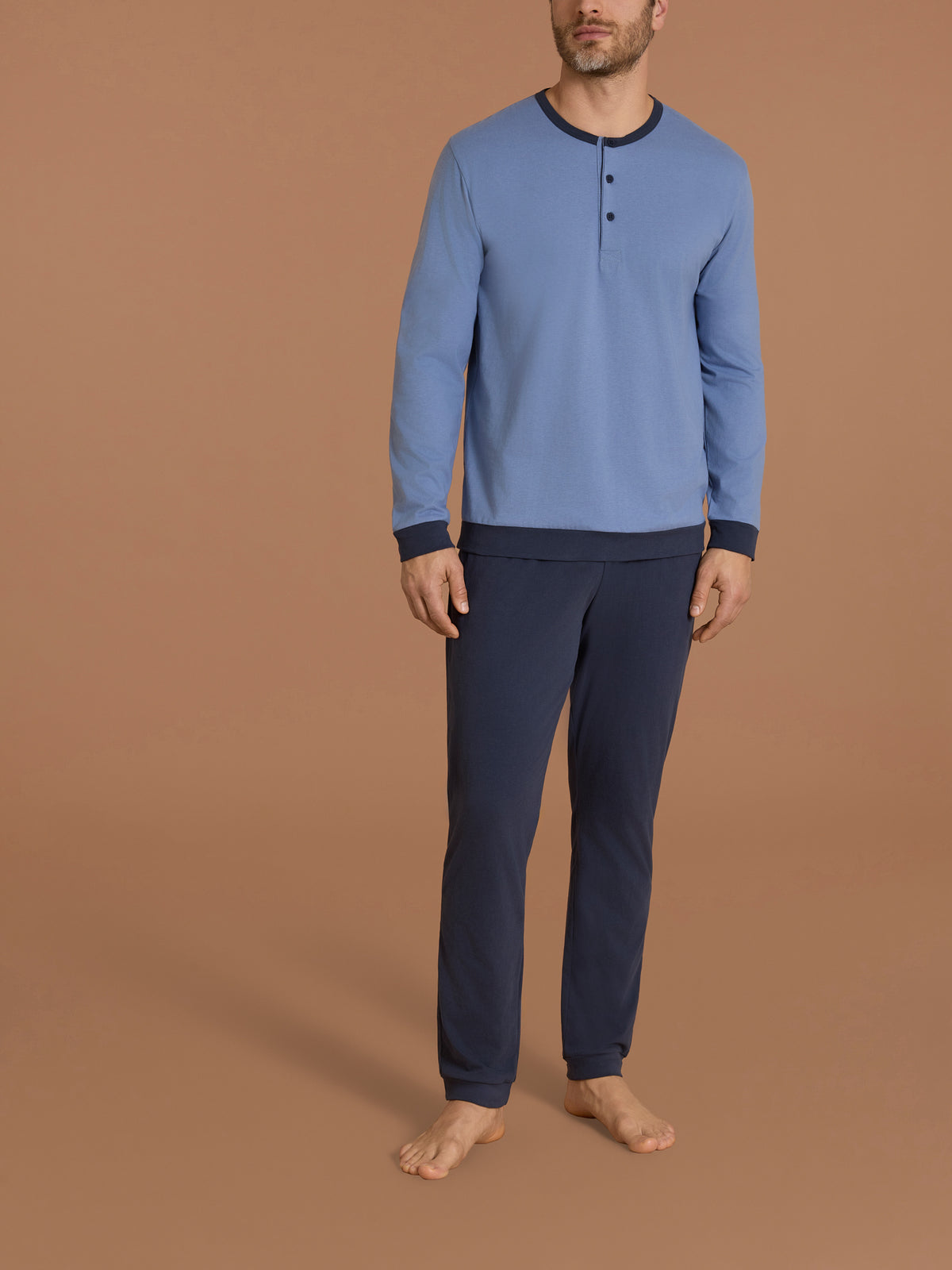 Pigiama a serafino in Jearsey Double Peach Azzurri Uomo - Ragno