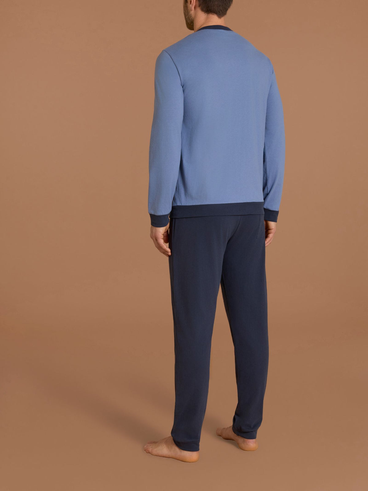 Pigiama a serafino in Jearsey Double Peach Azzurri Uomo - Ragno