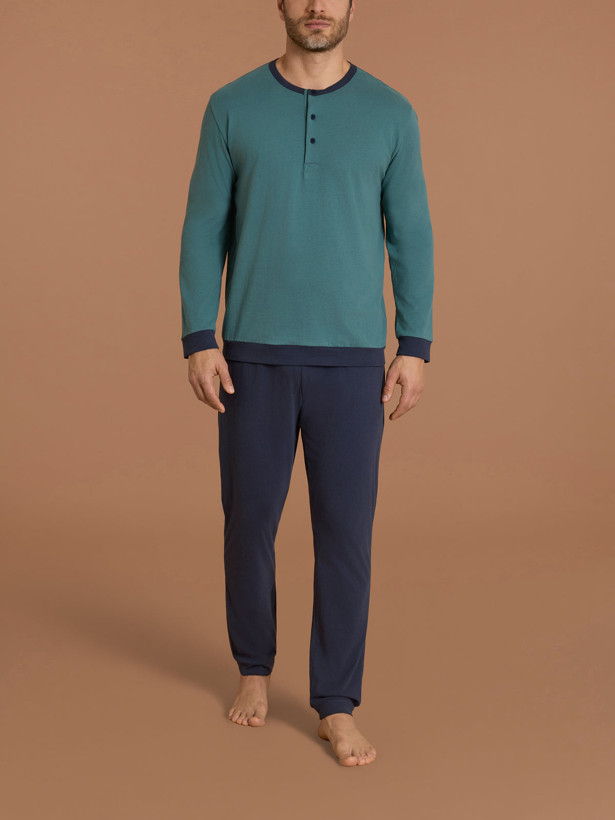 Pigiama a serafino in Jearsey Double Peach Verdi Uomo - Ragno