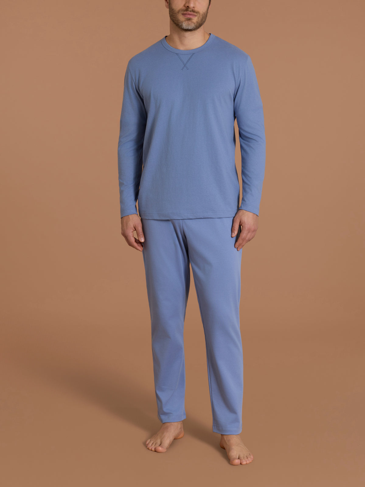 Pigiama girocollo in Jearsey Double Peach Azzurri Uomo - Ragno