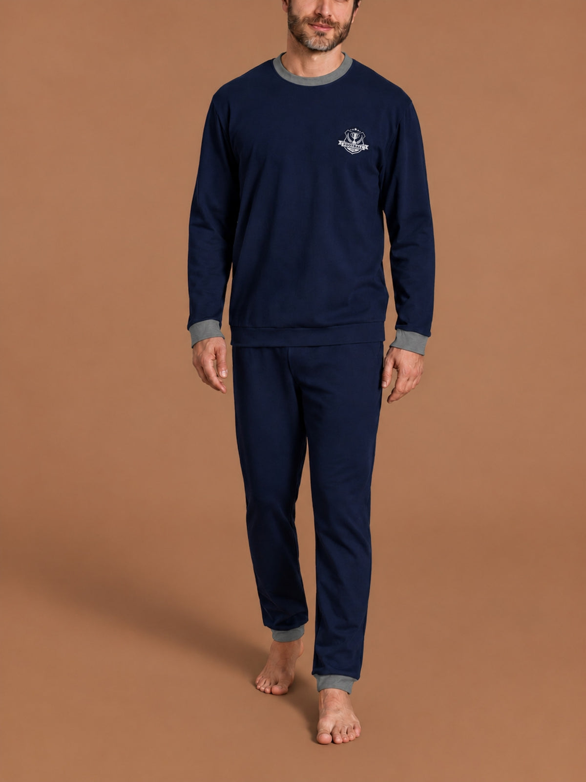 Pigiama girocollo con grafica football in Interlock di cotone Blu Uomo - Ragno