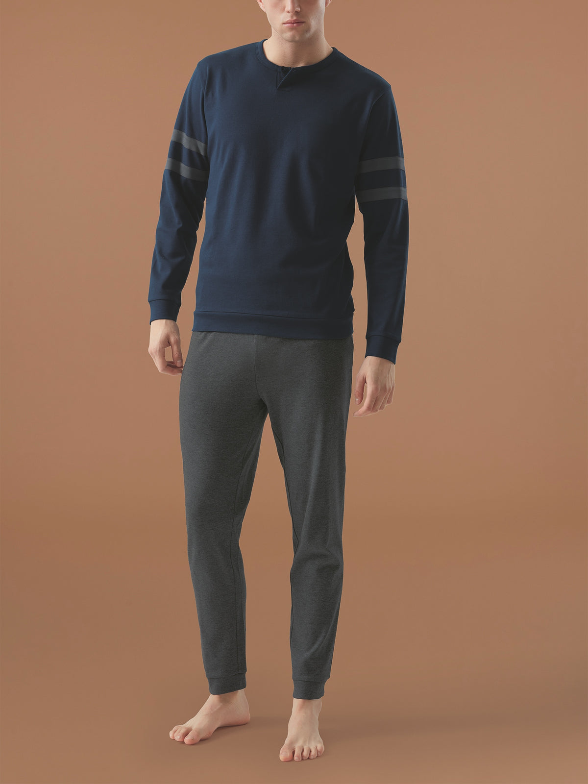 Pigiama serafino con micro fascie in interlock di cotone Blu Uomo - Ragno